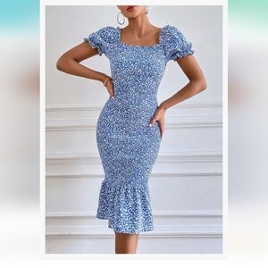 Blue Flower Fitted Dress